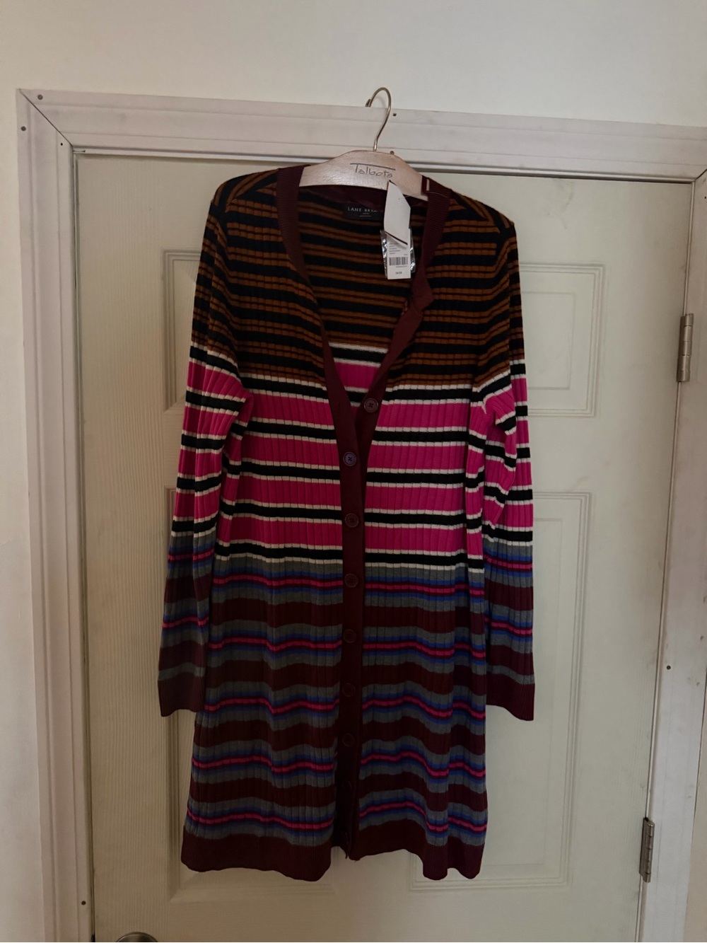 Lane Bryant Multicolor Striped Long Cardigan — Brown, Pink, Blue
